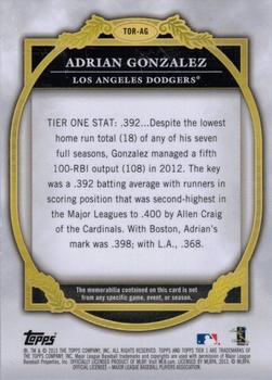 2013 Topps Tier One - Relics #TOR-AG Adrian Gonzalez Back