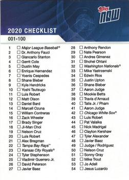 2020 Topps Now - Checklists #NNO Checklist 1-100 Front