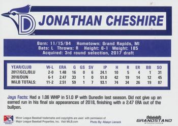 2019 Grandstand Dunedin Blue Jays #NNO Jonathan Cheshire Back