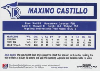 2019 Grandstand Dunedin Blue Jays #NNO Maximo Castillo Back