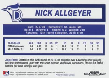 2019 Grandstand Dunedin Blue Jays #NNO Nick Allgeyer Back