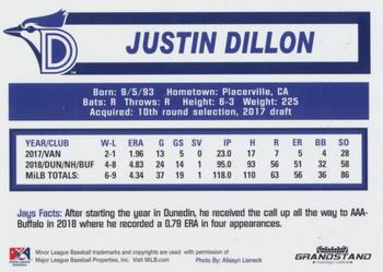 2019 Grandstand Dunedin Blue Jays #NNO Justin Dillon Back