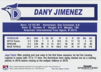 2019 Grandstand Dunedin Blue Jays #NNO Dany Jimenez Back