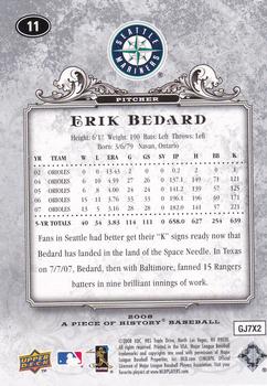 2008 Upper Deck A Piece of History - Silver #11 Erik Bedard Back