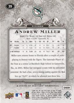 2008 Upper Deck A Piece of History - Silver #39 Andrew Miller Back