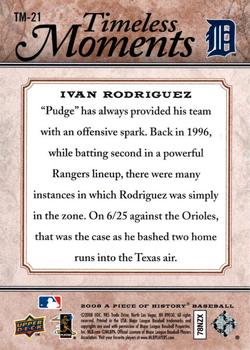 2008 Upper Deck A Piece of History - Timeless Moments Copper #TM-21 Ivan Rodriguez Back