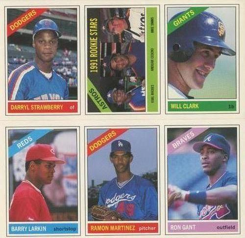 1991 Baseball Cards Magazine '66 Topps Replicas - Panels #13-18 Darryl Strawberry / Astros Rookies (Karl Rhodes / Andujar Cedeno / Mike Simms) / Will Clark / Barry Larkin / Ramon Martinez / Ron Gant Front