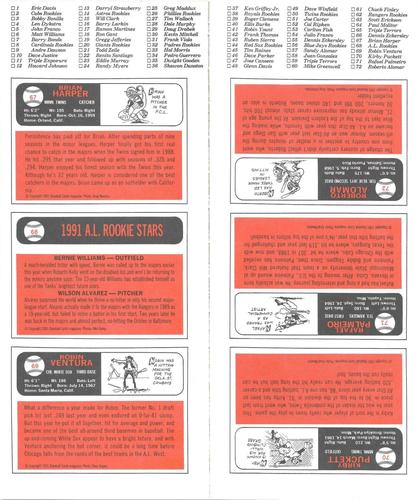 1991 Baseball Cards Magazine '66 Topps Replicas - Panels #67-72 Brian Harper / AL Rookies (Bernie Williams / Wilson Alvarez) / Robin Ventura / Kirby Puckett / Rafael Palmeiro / Roberto Alomar Back