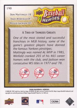 2008 Upper Deck Baseball Heroes - Beige #190 Don Mattingly / Dave Winfield / Reggie Jackson Back