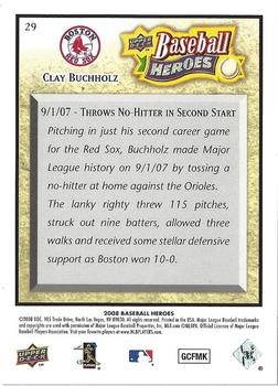 2008 Upper Deck Baseball Heroes - Beige #29 Clay Buchholz Back