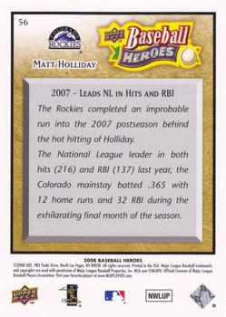 2008 Upper Deck Baseball Heroes - Beige #56 Matt Holliday Back
