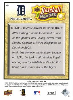 2008 Upper Deck Baseball Heroes - Beige #64 Miguel Cabrera Back