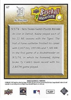 2008 Upper Deck Baseball Heroes - Beige #67 Al Kaline Back