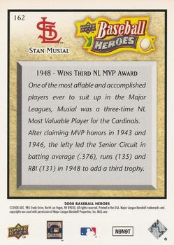 2008 Upper Deck Baseball Heroes - Beige #162 Stan Musial Back