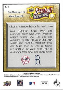 2008 Upper Deck Baseball Heroes - Beige #176 Don Mattingly / Wade Boggs Back