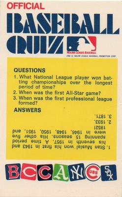 1972 Fleer Official Major League Patches - Official Baseball Quiz Cards #NNO Red Sox-White Sox, 3 questions Front