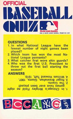 1972 Fleer Official Major League Patches - Official Baseball Quiz Cards #NNO Red Sox-White Sox, 4 questions Front