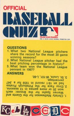 1972 Fleer Official Major League Patches - Official Baseball Quiz Cards #NNO Royals-Reds, 3 questions Front