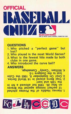 1972 Fleer Official Major League Patches - Official Baseball Quiz Cards #NNO Royals-Reds, 4 questions Front
