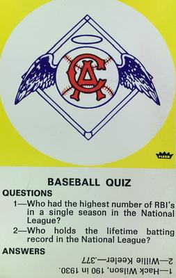 1970 Fleer Official Major League Patches - Quiz Cards #NNO California Angels Front