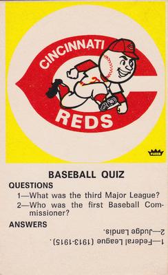 1970 Fleer Official Major League Patches - Quiz Cards #NNO Cincinnati Reds Front