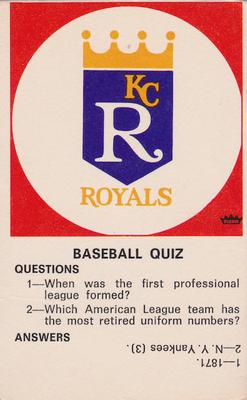 1970 Fleer Official Major League Patches - Quiz Cards #NNO Kansas City Royals Front