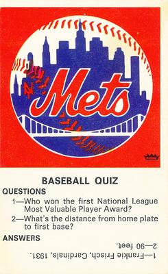 1970 Fleer Official Major League Patches - Quiz Cards #NNO New York Mets Front
