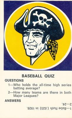 1970 Fleer Official Major League Patches - Quiz Cards #NNO Pittsburgh Pirates Front