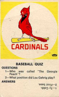 1970 Fleer Official Major League Patches - Quiz Cards #NNO St. Louis Cardinals Front
