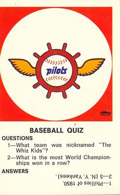 1970 Fleer Official Major League Patches - Quiz Cards #NNO Seattle Pilots Front