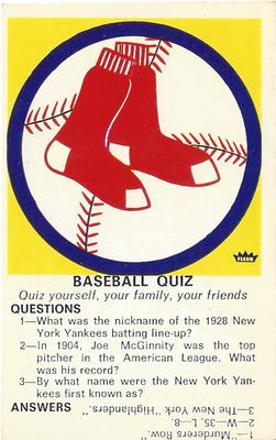 1971 Fleer Official Major League Patches - Quiz Cards #NNO Boston Red Sox Front