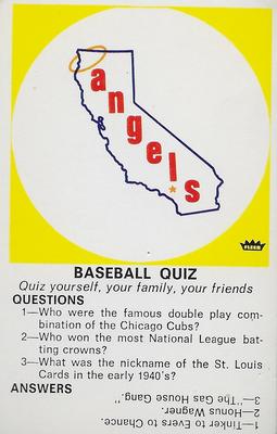1971 Fleer Official Major League Patches - Quiz Cards #NNO California Angels Front
