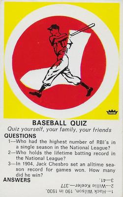 1971 Fleer Official Major League Patches - Quiz Cards #NNO Chicago White Sox Front