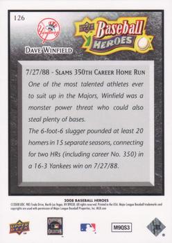 2008 Upper Deck Baseball Heroes - Black #126 Dave Winfield Back