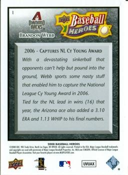 2008 Upper Deck Baseball Heroes - Black #1 Brandon Webb Back