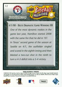 2008 Upper Deck Baseball Heroes - Black #12 Josh Hamilton Back