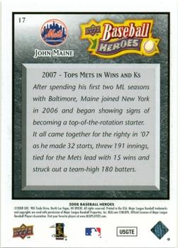 2008 Upper Deck Baseball Heroes - Black #17 John Maine Back