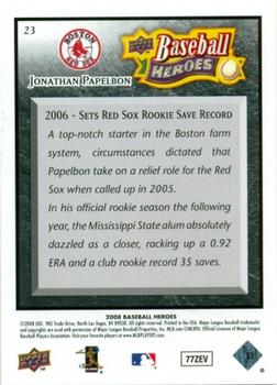 2008 Upper Deck Baseball Heroes - Black #23 Jonathan Papelbon Back