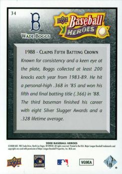 2008 Upper Deck Baseball Heroes - Black #34 Wade Boggs Back