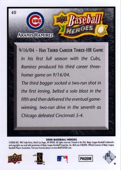 2008 Upper Deck Baseball Heroes - Black #40 Aramis Ramirez Back