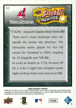 2008 Upper Deck Baseball Heroes - Black #52 Victor Martinez Back