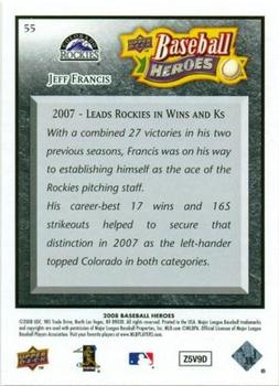 2008 Upper Deck Baseball Heroes - Black #55 Jeff Francis Back