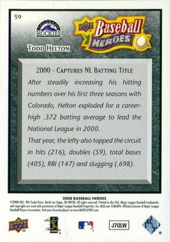 2008 Upper Deck Baseball Heroes - Black #59 Todd Helton Back