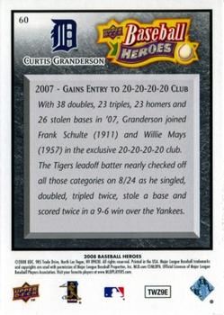 2008 Upper Deck Baseball Heroes - Black #60 Curtis Granderson Back