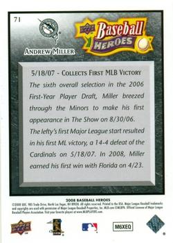 2008 Upper Deck Baseball Heroes - Black #71 Andrew Miller Back