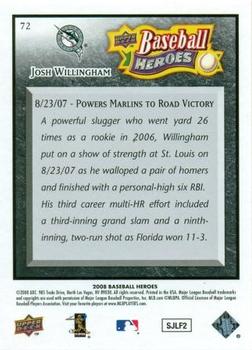 2008 Upper Deck Baseball Heroes - Black #72 Josh Willingham Back