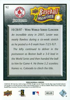 2008 Upper Deck Baseball Heroes - Black #92 Jon Lester Back