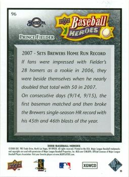 2008 Upper Deck Baseball Heroes - Black #96 Prince Fielder Back