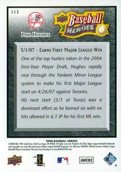2008 Upper Deck Baseball Heroes - Black #113 Phil Hughes Back