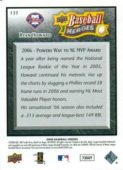 2008 Upper Deck Baseball Heroes - Black #133 Ryan Howard Back